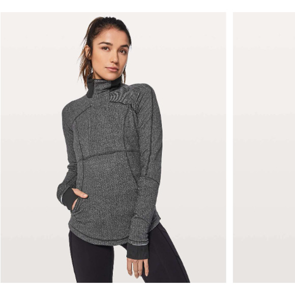 Lululemon Base Runner 1/2 Zip Heathered Herringbone Black Reflective Trim Sz 6 - Picture 1 of 14